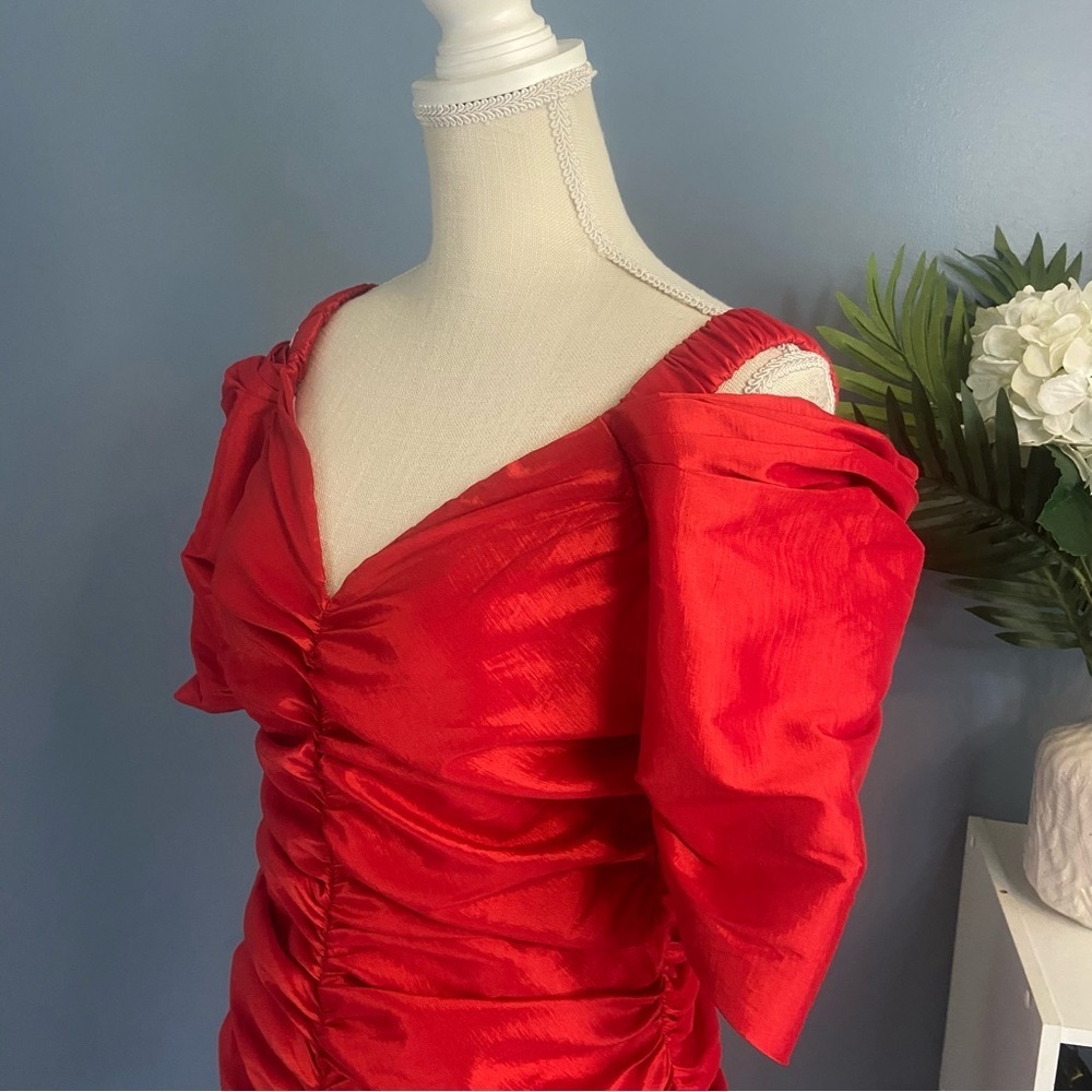 Whyte Valentyne Red Ruched Bodycon Mini Dress - Picture 5 of 9